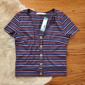 Lush Ty Button Front Knit Crop Top - Med